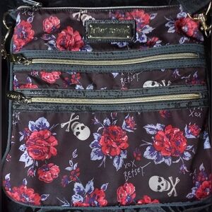 Betsey Johnson Floral and Skull Crossbody Bag - Black and Red